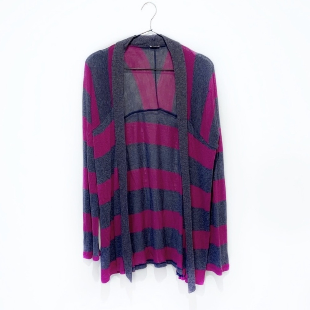Splendid Striped Cardigan Top Berry Gray Large